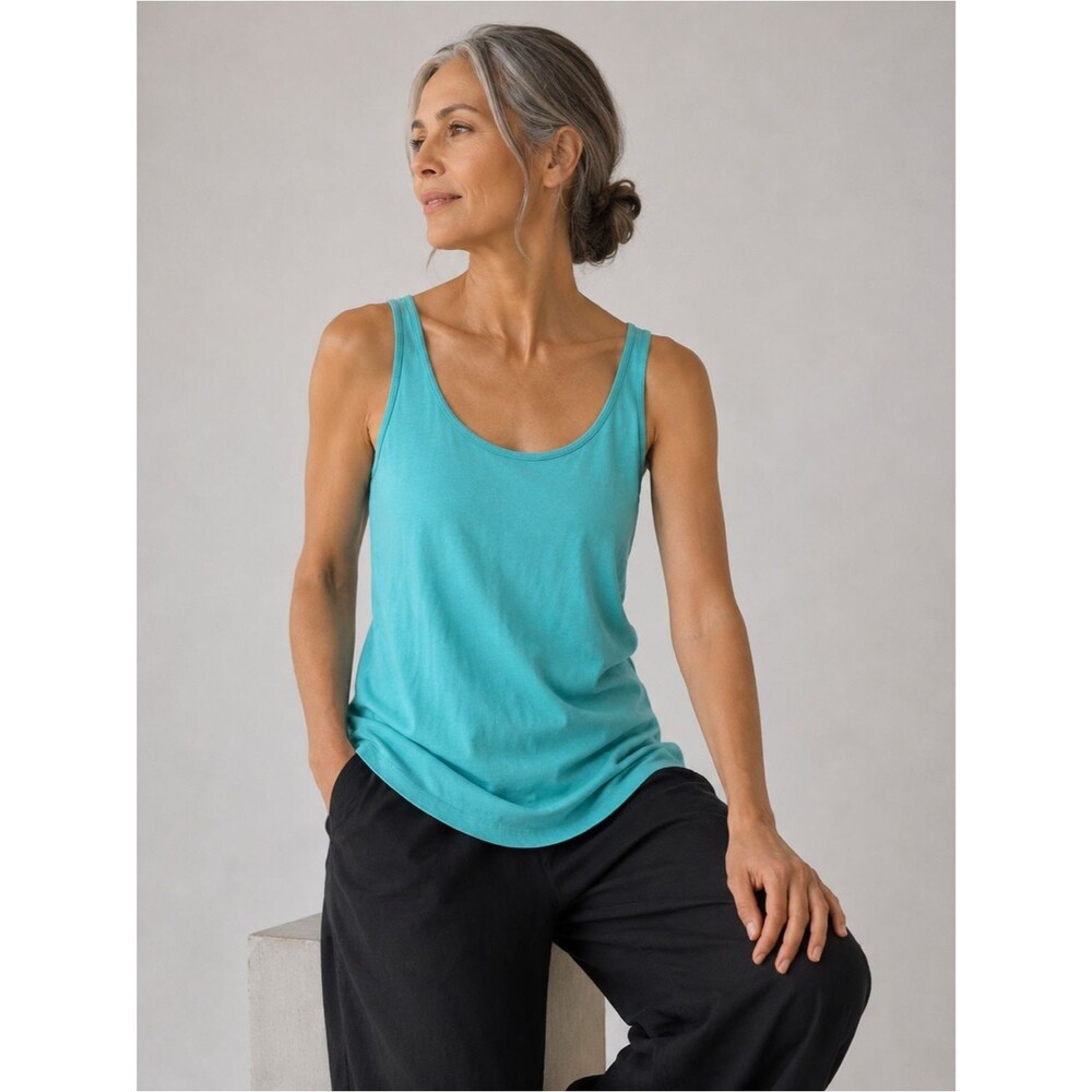 Eileen Fisher Organic Cotton Scoop Neck Tank Top Turquoise Large NWOT